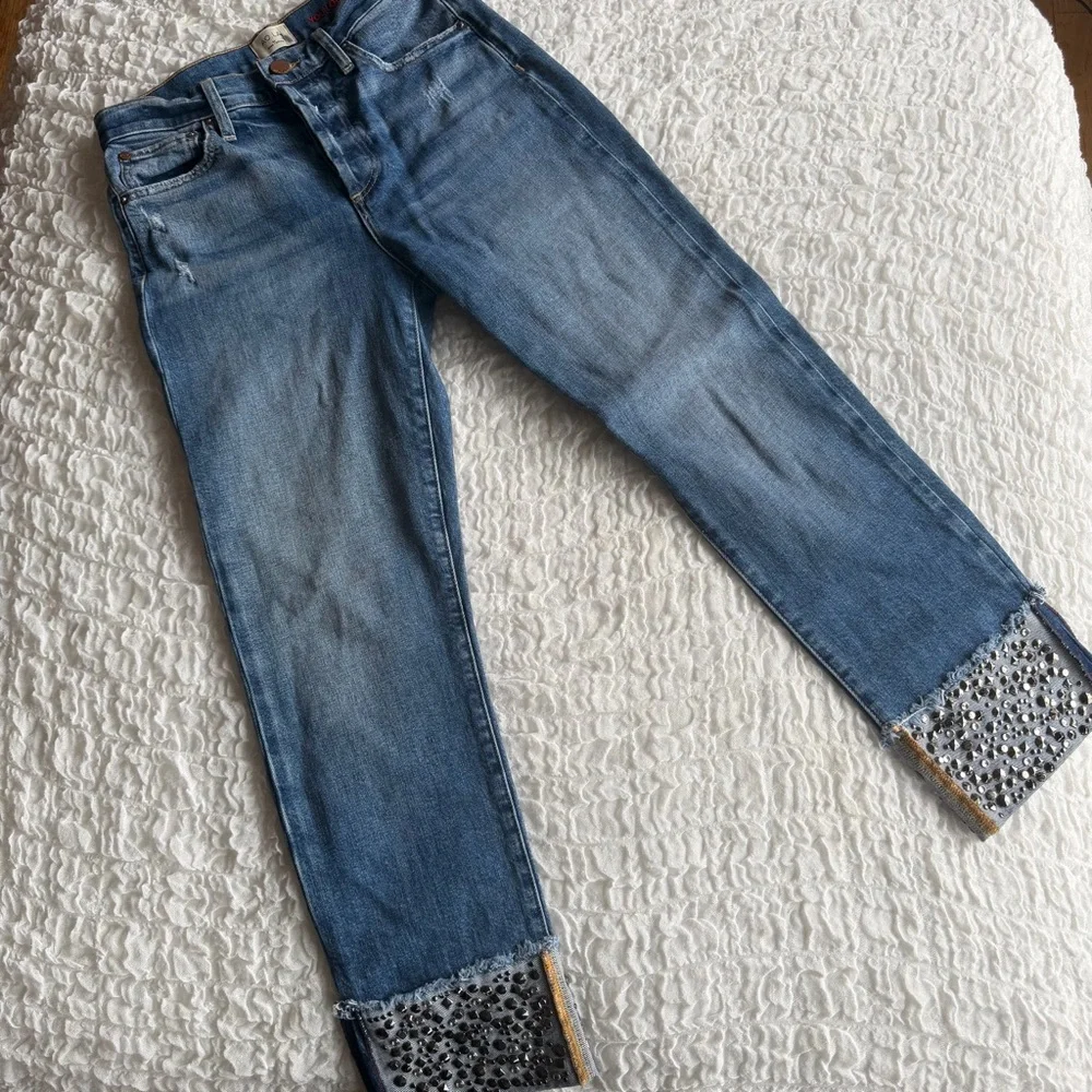Alice + Olivia High Rise Girlfriend Jeans Studded Cuff Size 27 - Picture 3 of 15